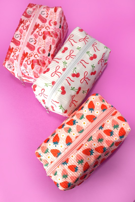 Coquette Bow Cherry Cosmetic Pouch