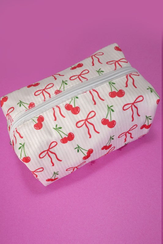 Coquette Bow Cherry Cosmetic Pouch