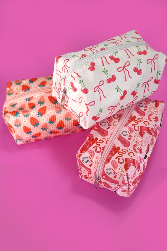 Coquette Bow Cherry Cosmetic Pouch