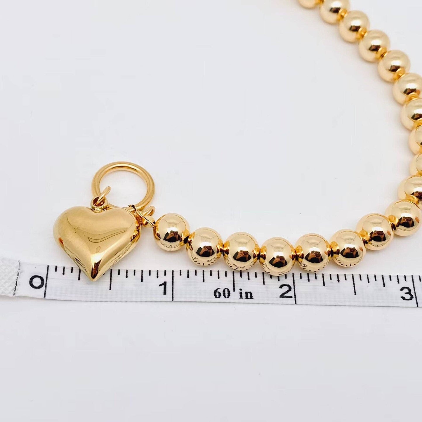 Heart Charm 18K Gold Plated 8MM Beads Chain Bracelet