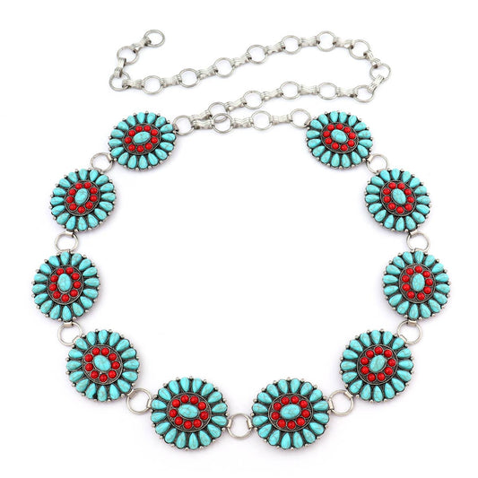 Turquoise and Red Western Belt