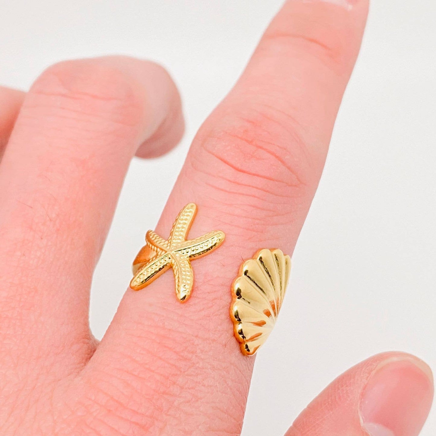 Starfish & Shell 18K Gold Plated Ring