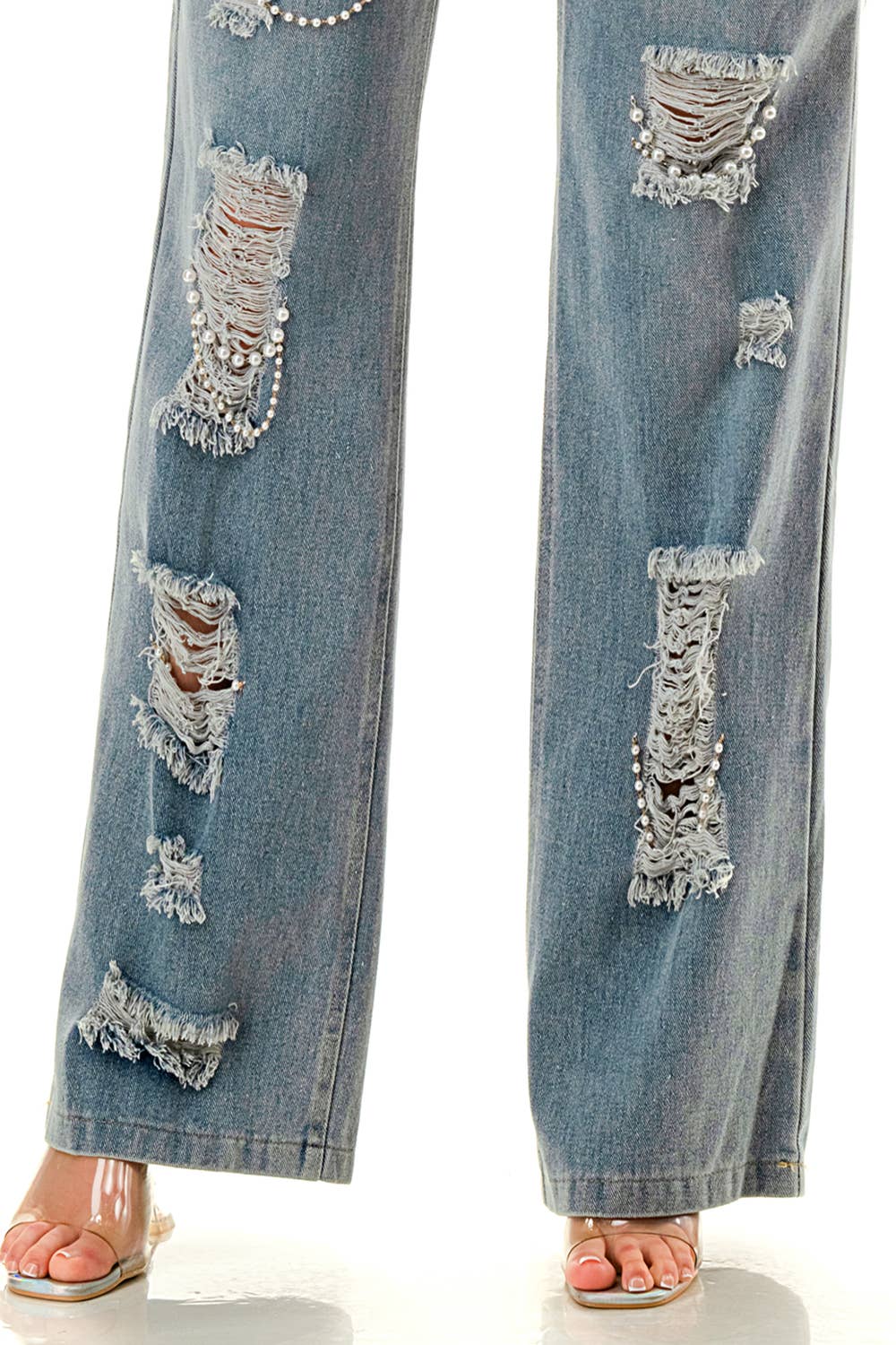 Ripped Jeans with Pearls and Jewels