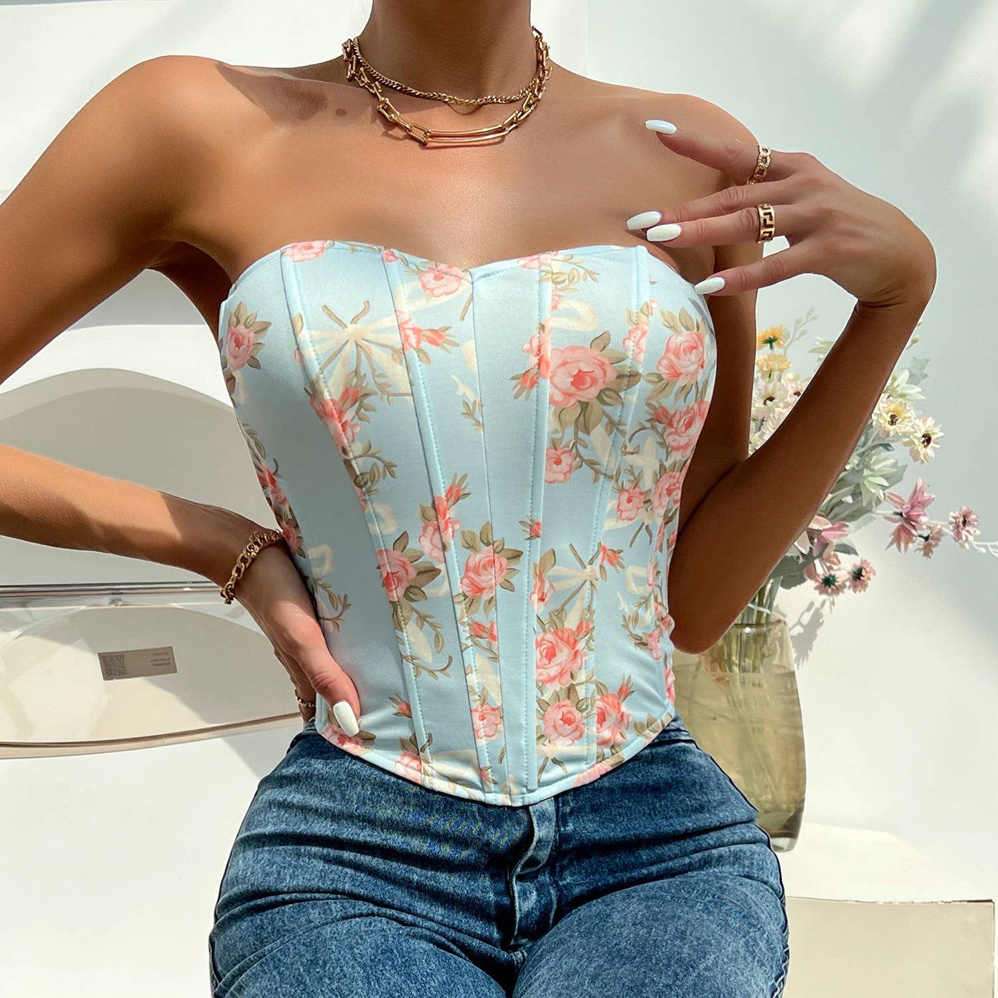 Floral tube top corset