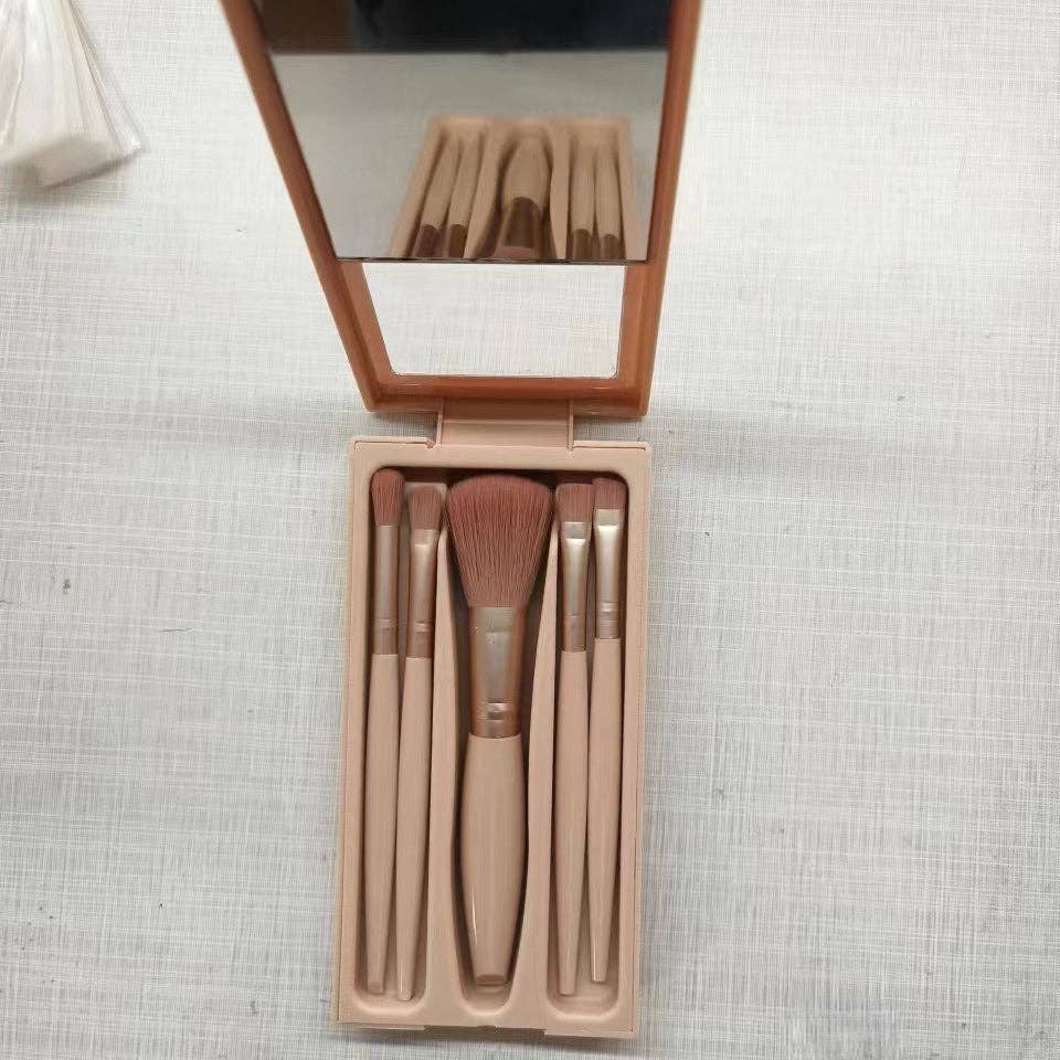 5-Piece Makeup Brush Set with Mirror, Portable Trav