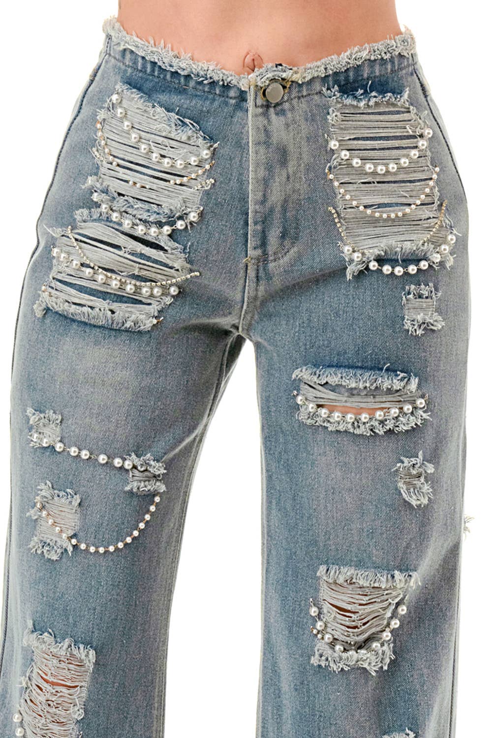 Ripped Jeans with Pearls and Jewels