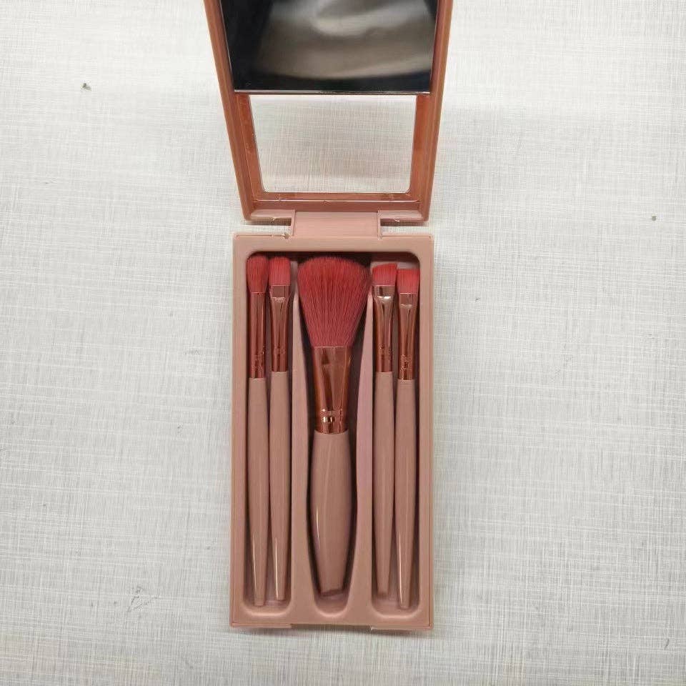 5-Piece Makeup Brush Set with Mirror, Portable Trav