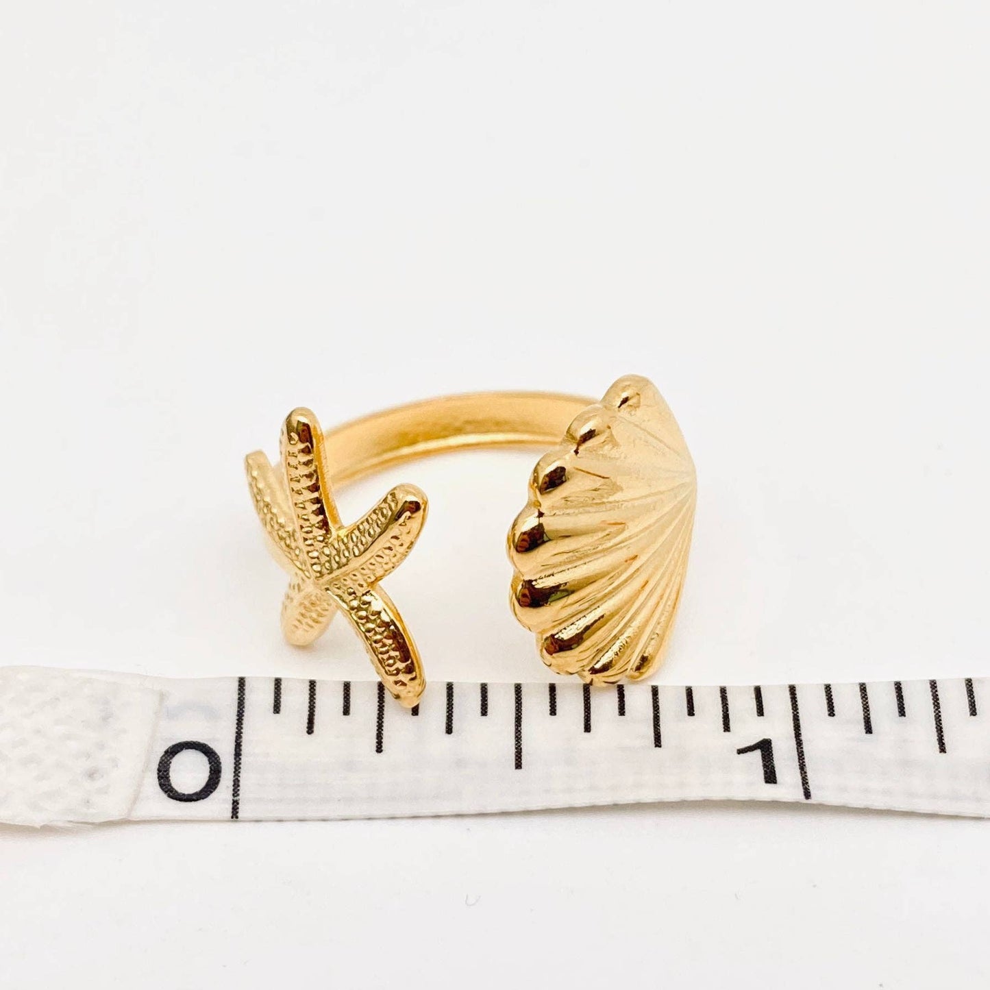 Starfish & Shell 18K Gold Plated Ring
