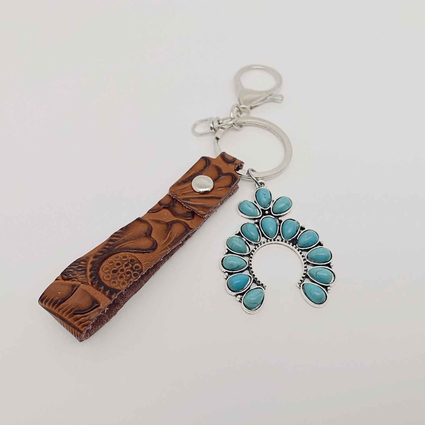 Leather Western Style Turquoise Pendant Keychains