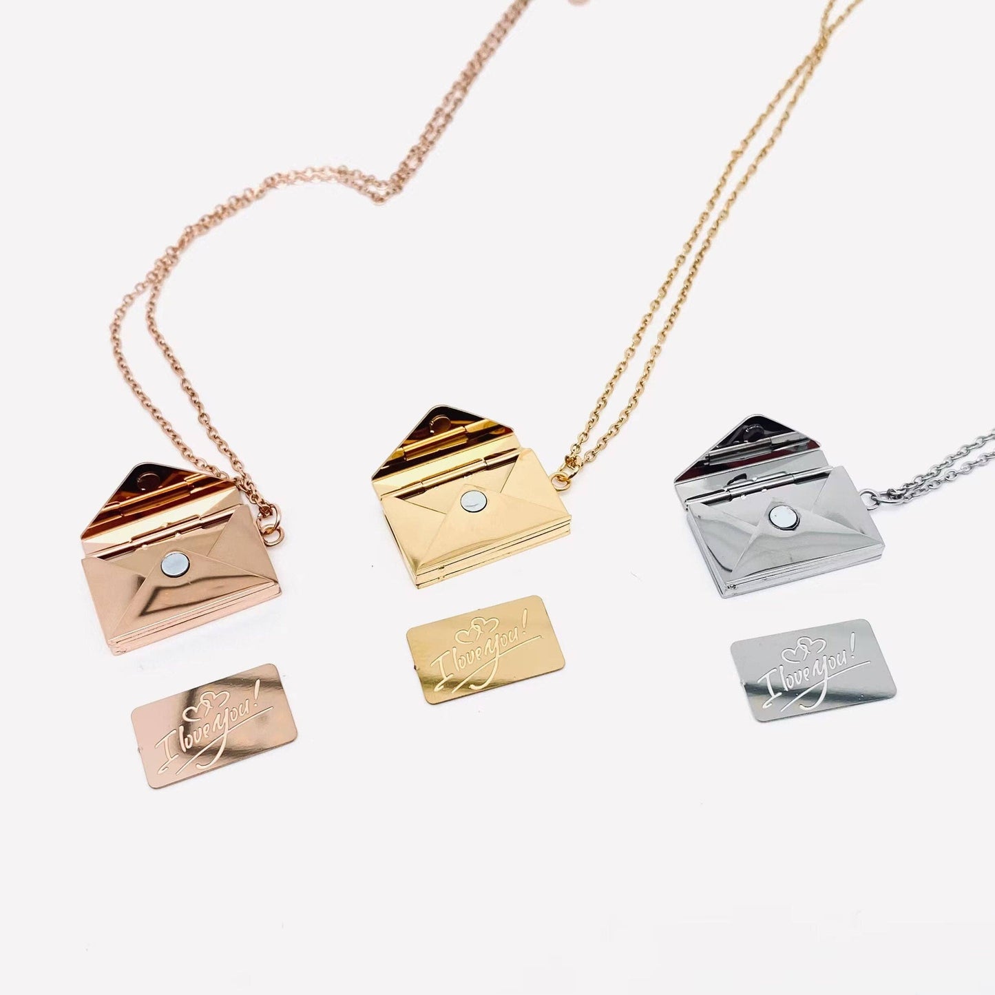 Rose Gold "I Love You"  Envelope Necklace