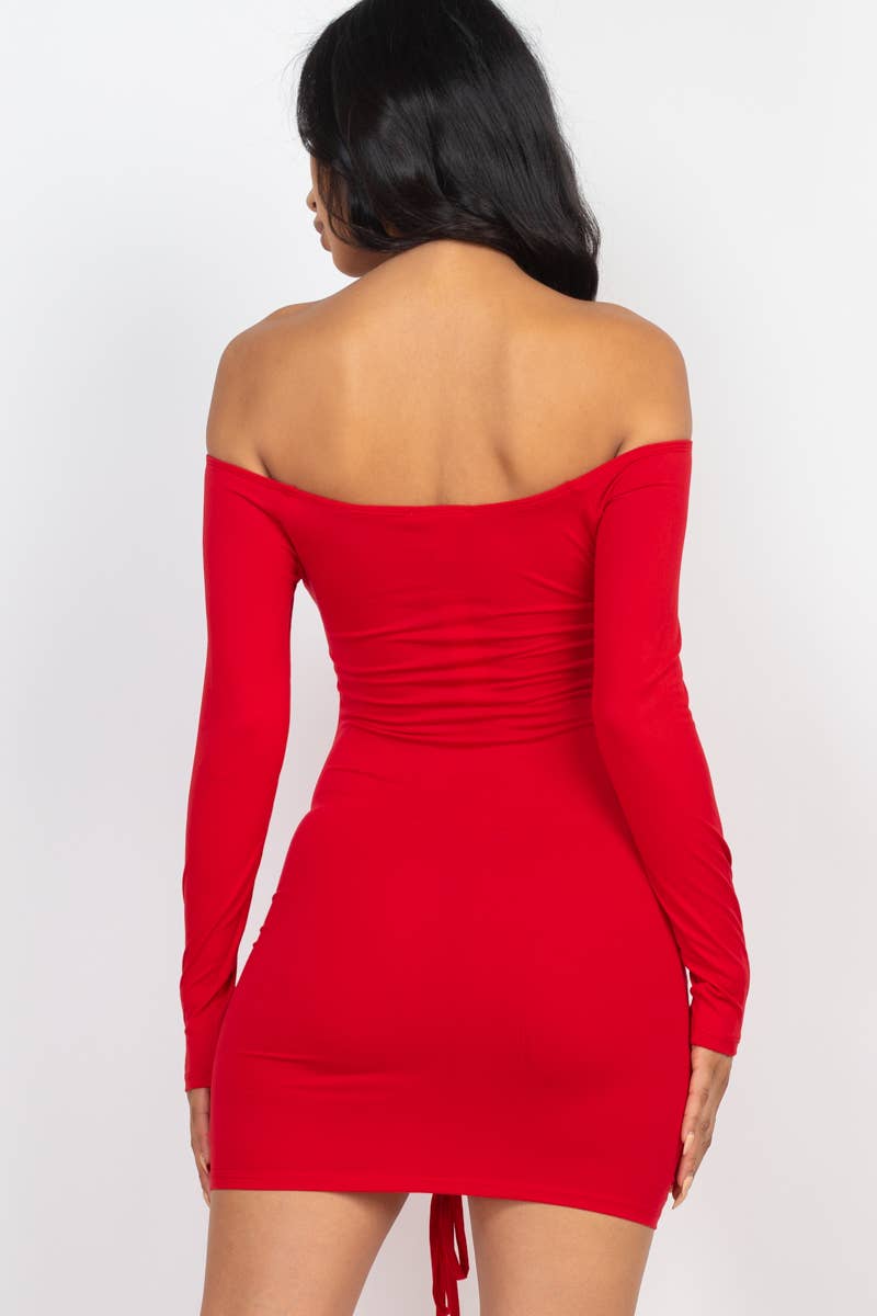 Off Shoulder Ruched Dress- L